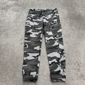 Ecko Unltd Camouflage Cargo Jogger Pants Mens Medium Gray Elastic Waist Casual
